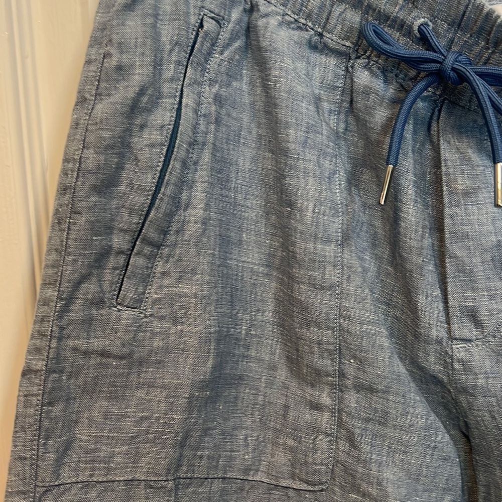 Athleta Blue Linen Drawstring Wide Leg Pants - Picture 3 of 6